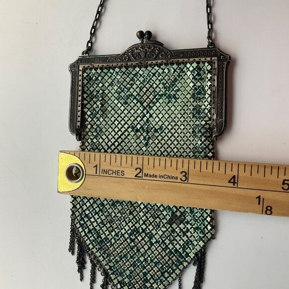 Antique 20's Art Deco Green Chainmail Mesh Evening Bag Handpainted Enamel*Read* - Picture 5 of 14